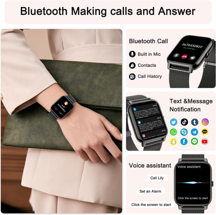 Smart Watch for Women Fitness Tracker: Gold Smart Watches for Women Digital Mens watches Make/Answer Call Waterproof Running Smartwatch Android Phone iPhone Samsung Compatible Heart Rate Monitor