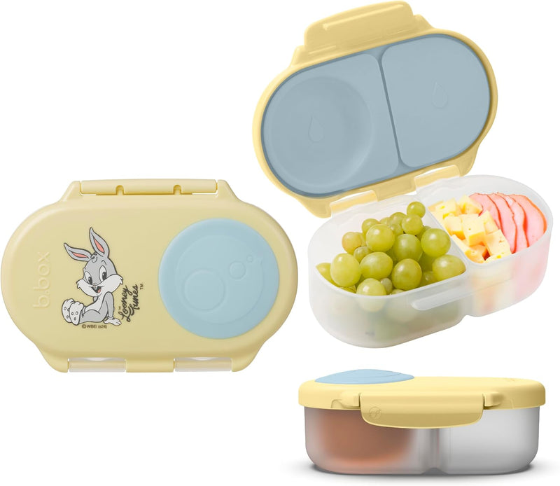 Snackbox Mini Bento Lunch Box with 2 Leakproof Compartments Ideal for Toddlers, Kids Lunch & Snacks Fits Whole Piece of Fruit BPA Free - Looney Tunes