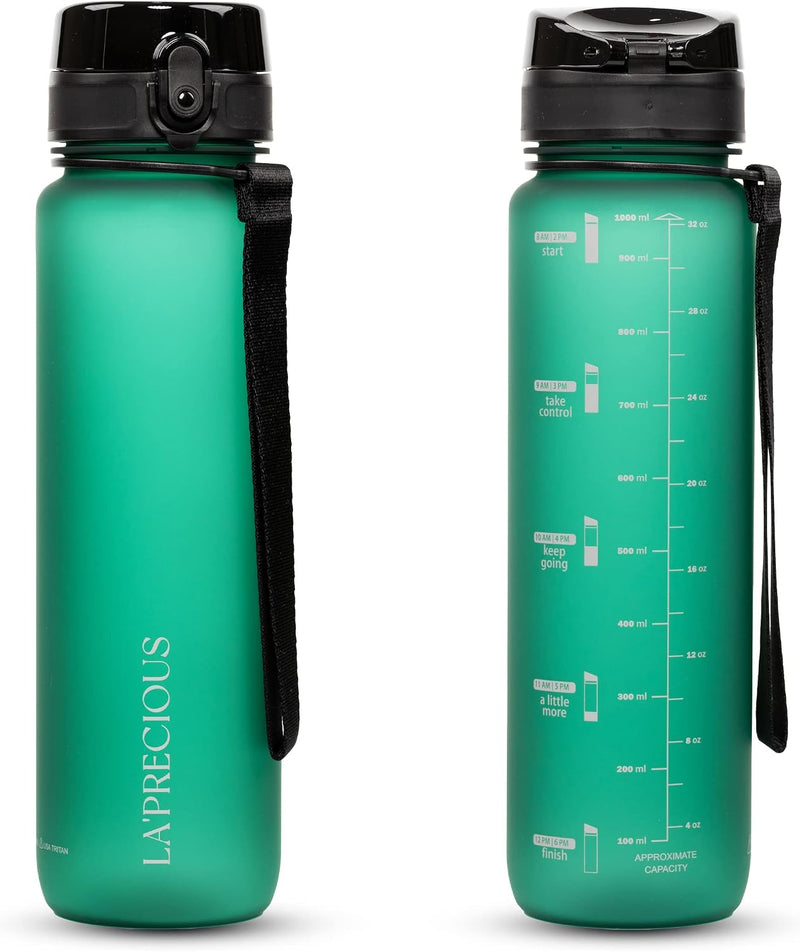 Water Bottle for Adults,1 liter-USA Tritan Material, Non-Toxic BPA Free, Fast Flow, Flip Top Leak Proof Lid. (Pink/Green) - Forest Green