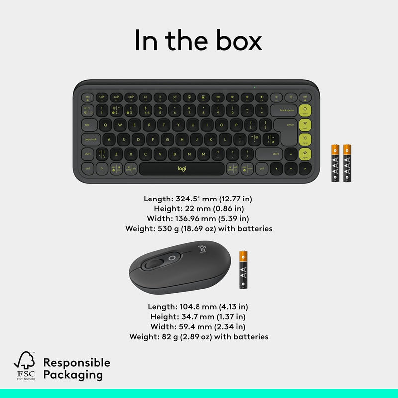 Logitech POP ICON COMBO, Bluetooth keyboard and mouse combo, comfortable typing, programmable keys and buttons, quiet clicks, Easy-Switch up to 3 devices - Graphite