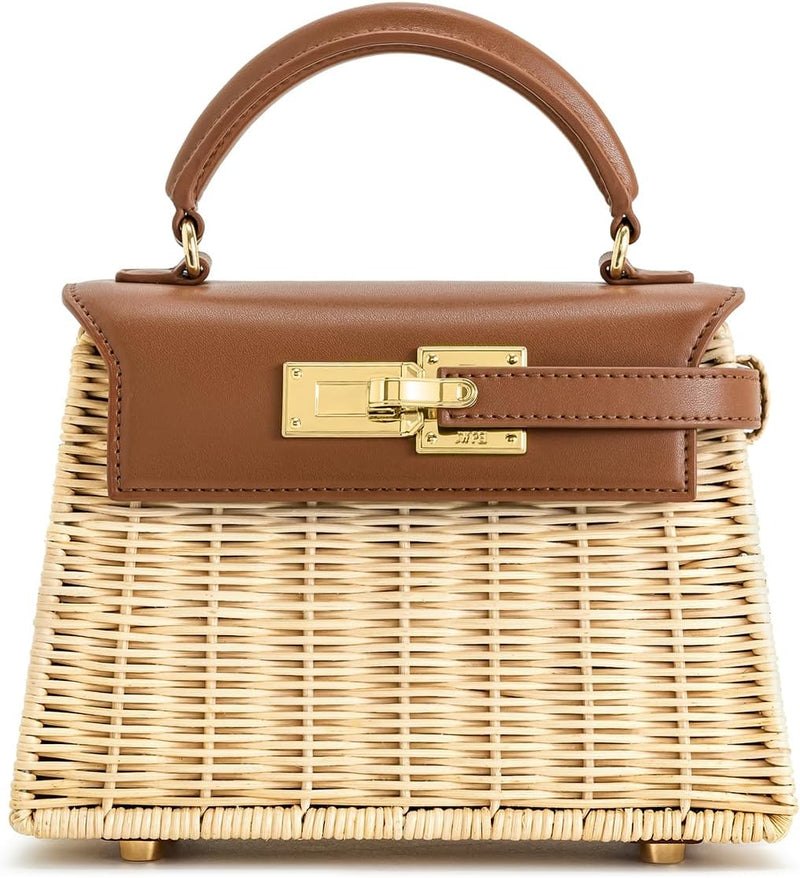 Women's Elise Top Handle Bag - Brown Rattan