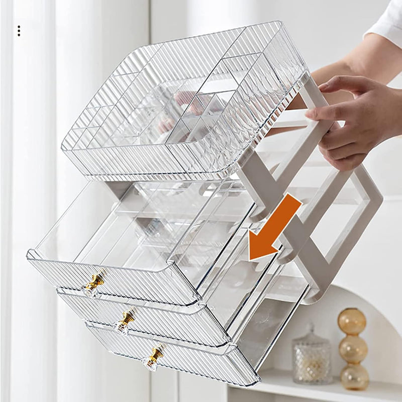 U-HOOME Makeup Organizer with 3 Drawers and Brush Holder, Counter-Top Cosmetics Organizer for Bathroom Vanity Countertops, Cosmetic Display Cases Desk Organizers and Storage for Lipstick,Nail Polish