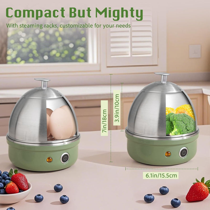 LENND Electric Egg Boiler, Rapid Egg Cooker with Auto Shut Off for Soft, Medium, Hard Boiled, Poached,Omelet Maker, Steamed Eggs and Vegetables, Stainless Steel Tray with 7-Egg Capacity