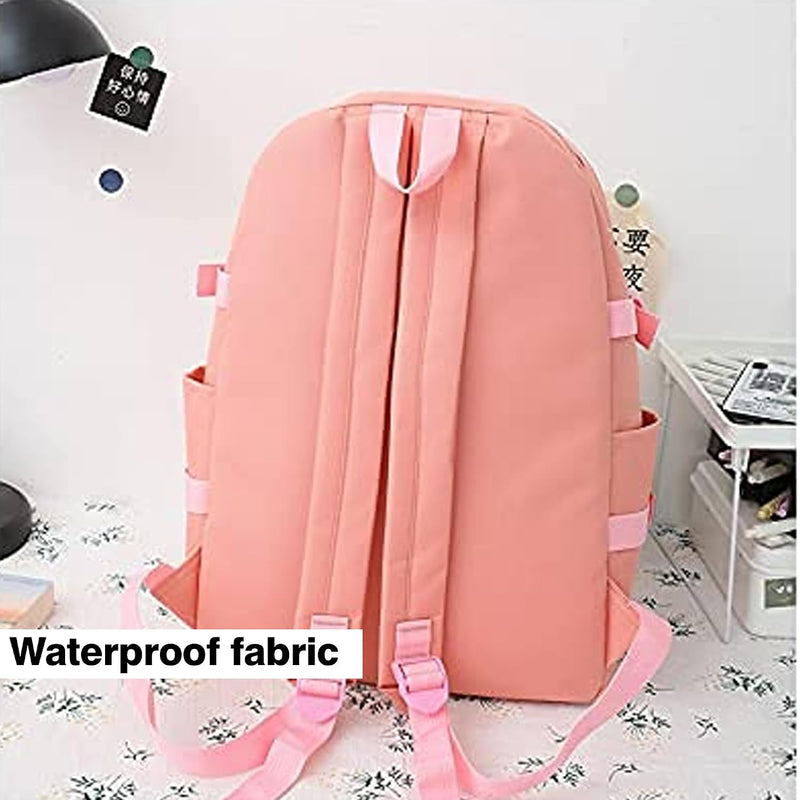 School Canvas Backpack, 4 Pieces, Pink, Large, unisex child