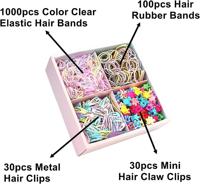 Shining Diva Fashion 1160 Pcs Hair Clips Rubber Bands Hairband Hair Accessories Kit with Box for Girls Kids Baby Toddlers (14901zb) - 1160 pcs Hair Accessories Box