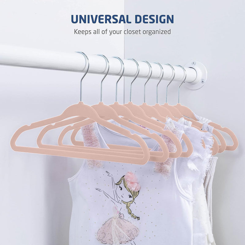 ZOBER Hangers For Baby Clothes - Chrome Swivel Hook - Non Slip Toddler Hangers for Baby and Children Clothes Space saving - Hanger for Everyday Use Set Of 10 - Pink