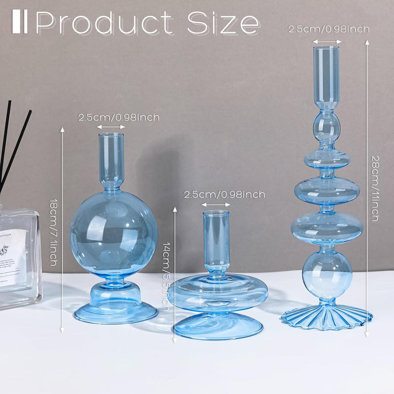 Rtteri 3 Pcs Glass Candlestick Holders Glass Taper Candle Holders Groovy Candlestick Wavy Glass Candlestick Holders Elegant Glass Candlestick Glass Vases for Home Party Centerpiece (Green)