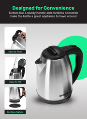 Electric Tea Kettle 1.8 L, Auto Shut Off And Boil Dry Protection, Safety Lock Lid, 360 Degree Rotational Base, Stainless Steel, Ergonomic Handle, Perfect Pour, Large Capacity 1.8 L 1500 W GK5454B
