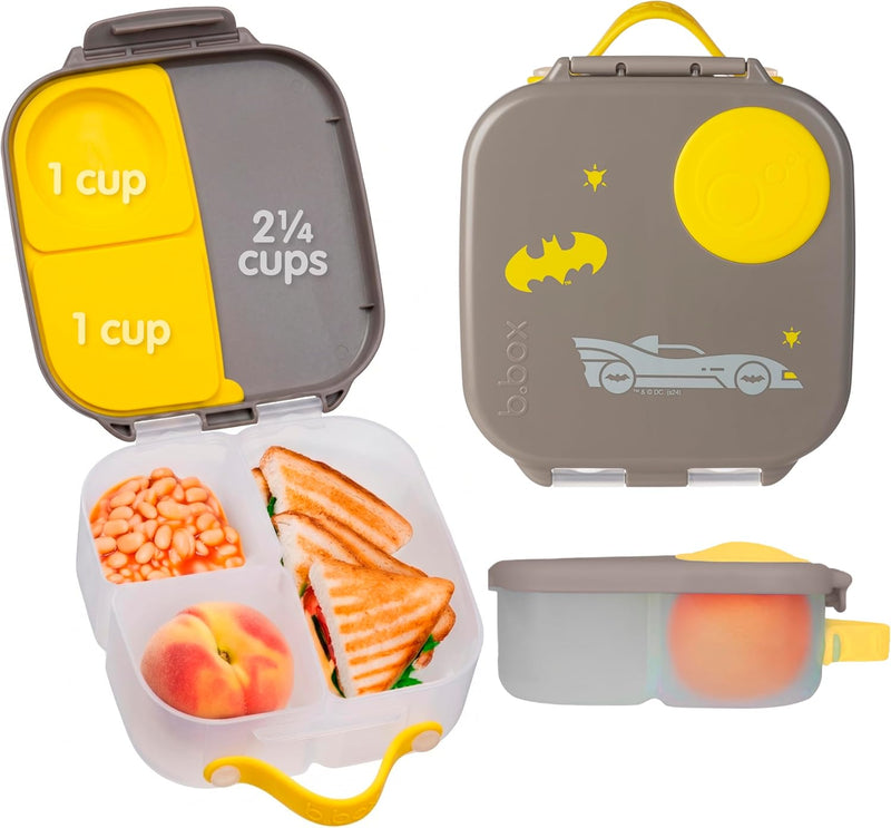 b.box Lunchbox Jumbo Bento Box with 4 Compartments (2 Leakproof), Removable Divider, Gel Cold Pack Ideal for School from 3+ 1L Capacity - Batman
