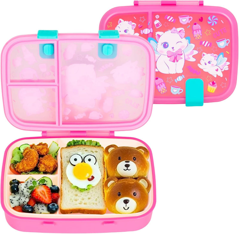 Cute Cartoon Bento Lunch Box for Kids, 800ml/27oz BPA-Free Leak-Proof Food Containers with 3 Compartments, Dishwasher Safe, Back to School Students Lunches Size for Ages 4-8