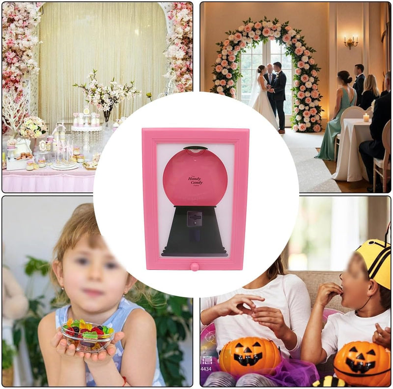 Alide Candy Dispenser Picture Frame Wall Mounted Interactive Gumball Machine Snack Dispenser for Kitchen with Fun Photo Frame (Pink)