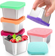 6 Pack Stainless Steel Snack Containers for Kids, 6 OZ Leakproof Metal Lunch Box with Silicone Lids, Small Salad Dressing Container To Go for Sauce Dip, Daycare School Travel Picnics