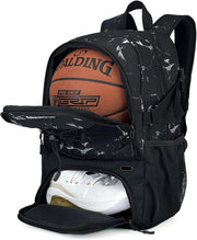 GRANDUP Basketball backpack with ball and shoes compartment Fit Volleyball, soccer, Swim, Gym, Travel, and School, large capacity sports training equipment bags - black marble