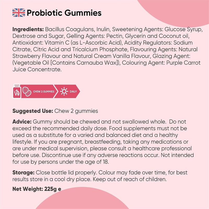 Probiotic Gummies with Prebiotics - Bacillus Coagulans 5 Billion CFU + Inulin (Prebiotic) - Supports Gut Health - for Women & Men - Strawberry & Vanilla - 5 Billion CFU - 90 Gummies