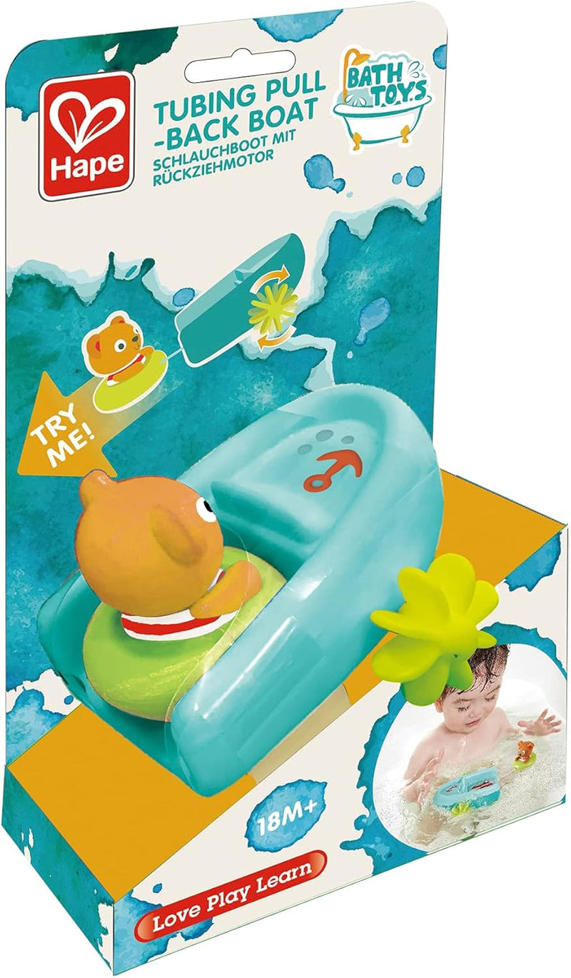 Hape Tubing Pull-Back Boat Moving Bath Speedboat Toy For Toddlers, 18 Months and Up