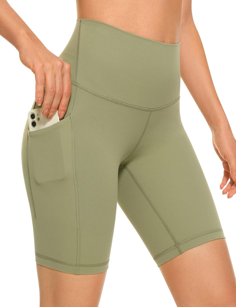 CRZ YOGA Women's Butterluxe Biker Shorts 8 Inches - High Waisted Yoga Shorts Side Pockets Buttery Soft