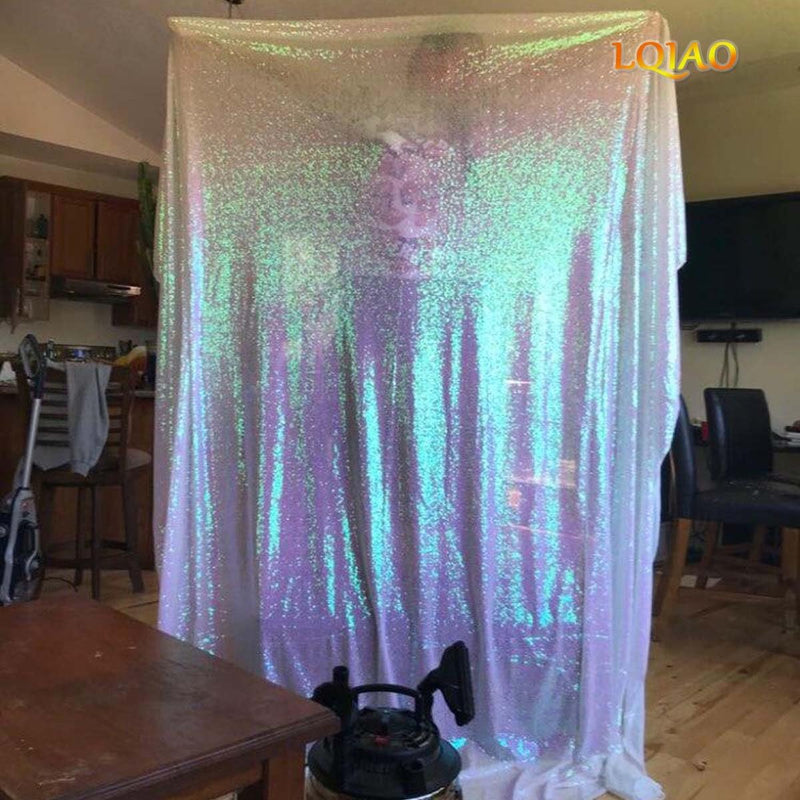 LQIAO 2 Panels Light Gold Sequin Backdrop Glitter Fabric for Wedding Birthday Parties Shimmer Wall-2x8ft