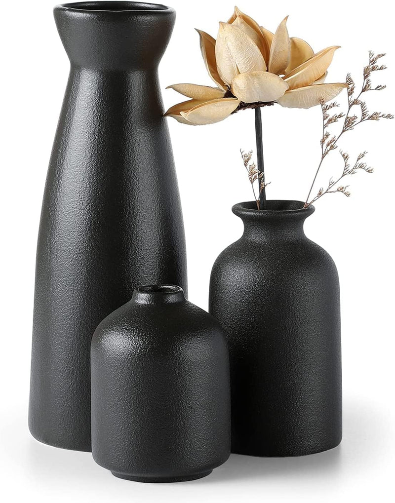 Heifgott Beige Ceramic vase Set-3 Small Flower vases for Decor,Modern Home Decor, Vases for Decor,Pampas Grass Vase,Dried Flowers Vases,Living Room,Table Shelf, Centerpieces Decoration