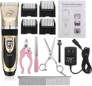 Mumoo Bear Pet Grooming Clipper Kits Low Noise Rechargeable Cordless Quiet Pet Groomer with 4 Comb Attachments and 4 Extra tools for Family Pets