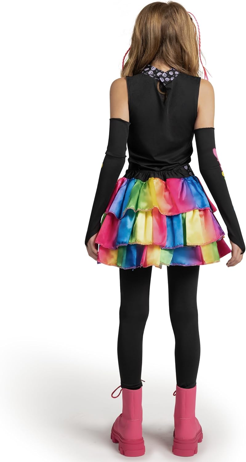 Funky Punky Bones Colorful Skeleton Deluxe Girls Costume Set with Hair Extensions for Halloween Costume Dress Up Parties.