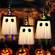 3 Pack Hanging Ghosts Halloween Decorations Outdoor, 23.6" Glowing Halloween Ghosts with Witch Hat, DIY Expressions Light up Ghost Kit for Yard Patio Garden Tree Outside