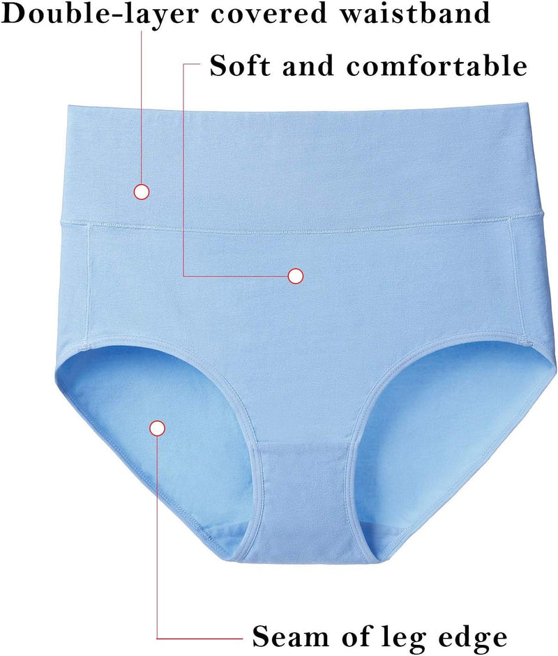 Women's Underwear, High Waist Cotton Breathable Full Coverage Panties Brief Multipack Regular and Plus Size