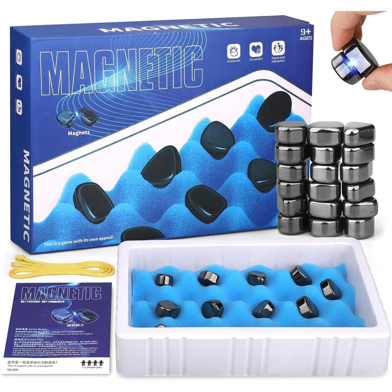 AMERTEER Magnetic Chess Game Set - Magnetic Chess with 20 Stones, magnetic Chess Game Using String and Stones, Portable Chess Board Party Supplies for Family Gathering and Travel