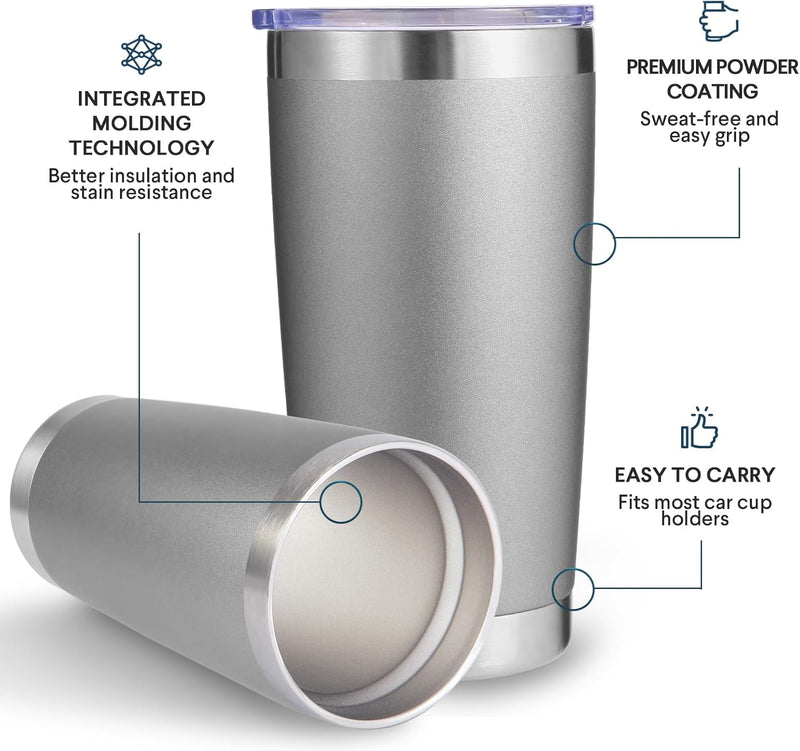 Volhoply 20oz Stainless Steel Tumbler with Lid and Straw,Double Wall Insulated Travel Iced Coffee Mug Fits Car Cup holder,Powder Coated Cups for Hot and Cold Drinks,Gifts for Women Men（White,1 Set）