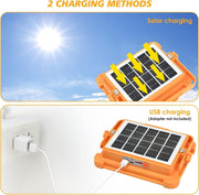 Solar LED Work Lights, 200W Rechargeable Portable USB Flood Light 4 Modes Security Job Site Lighting Waterproof 3000LM for Outdoor Camping Fishing Hiking Car Repairing Emergency