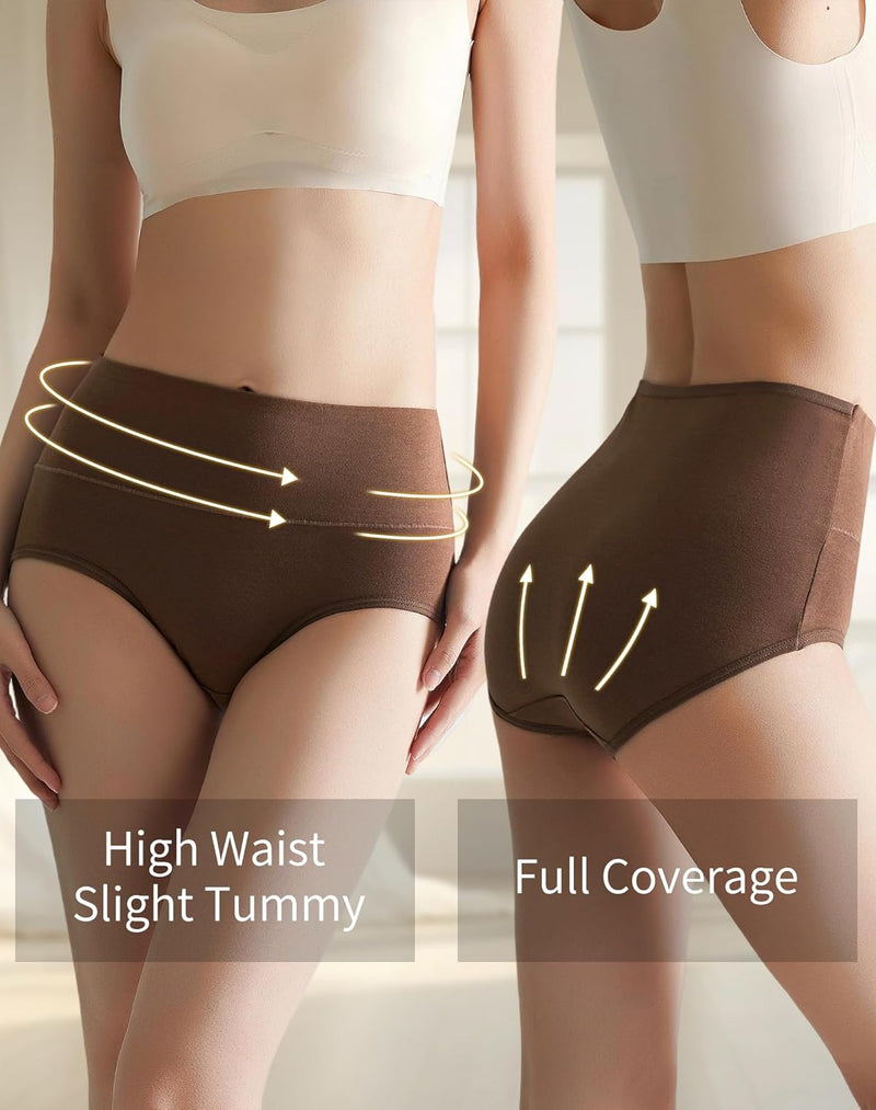 Women's Cotton Underwear High Waisted Panties Full Coverage Ladies Briefs Panties