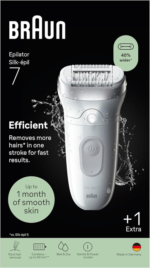 Silképil 7 Women's Epilator with Wide Head for Easy Hair Removal, Wet and Dry, Long-Lasting Smooth Skin - 7-011, Silver - silver