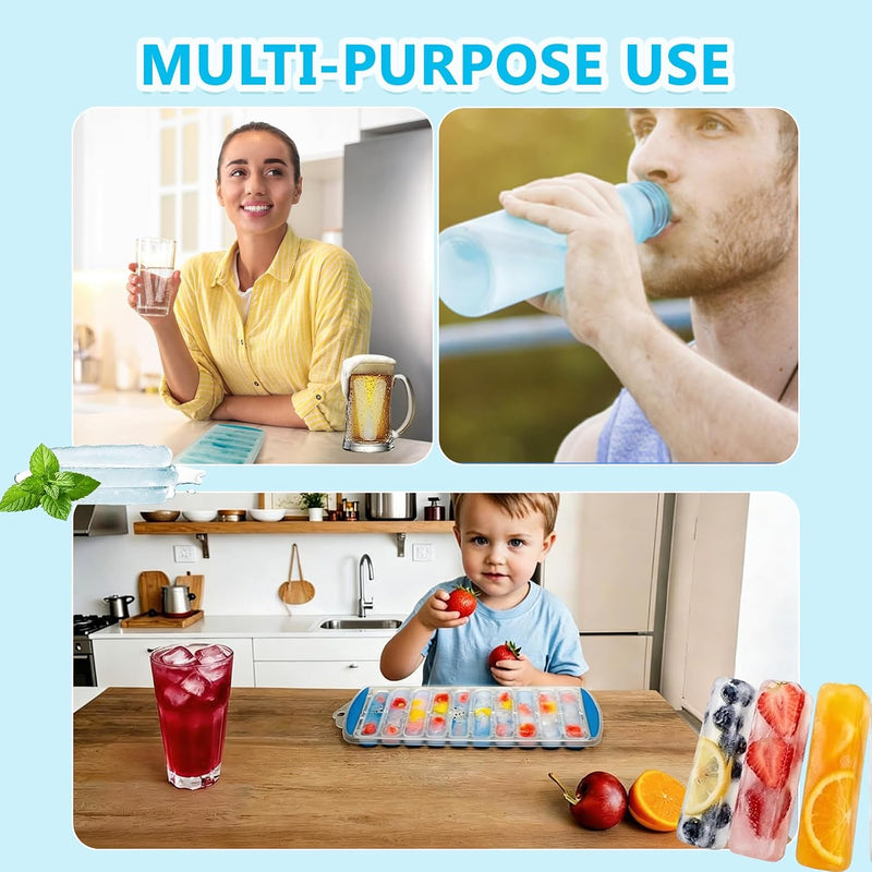 2 Pack Ice Cube Trays with Lids, Silicone Ice Mold for Water Bottles Food grade silicone ice tray with easy release design creates bottle-friendly ice cubes and stacks neatly for freezer storage