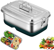 Stainless Steel Lunch Box 2L - Leakproof 2 Layers Bento Box with 3 Compartments, Portable Metal Lunchbox for Adults & Kids, Durable, Eco-Friendly, BPA-Free Food Container for School, Work, Picnic