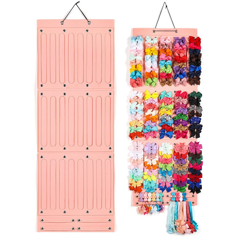 CLYMENE Hair Bows Organizer for Girls, Hair Clip Bows Holder Organizer with 27 Ribbons Large Capacity Storage, Girl Bows Hanger Hair Accessories for Room Wall Door Decor