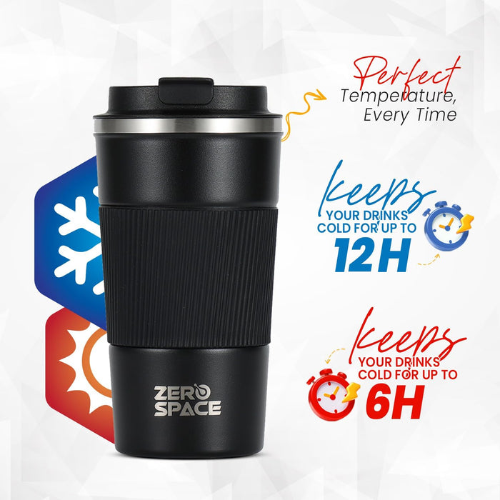 ZeroSpace Travel Coffee Mug, Stainless Steel Coffee Tumbler, Double Wall Vacuum Hot and Cold Insulated Coffee Mug for Home Travel Office Outdoor Works (Black - 500ml)