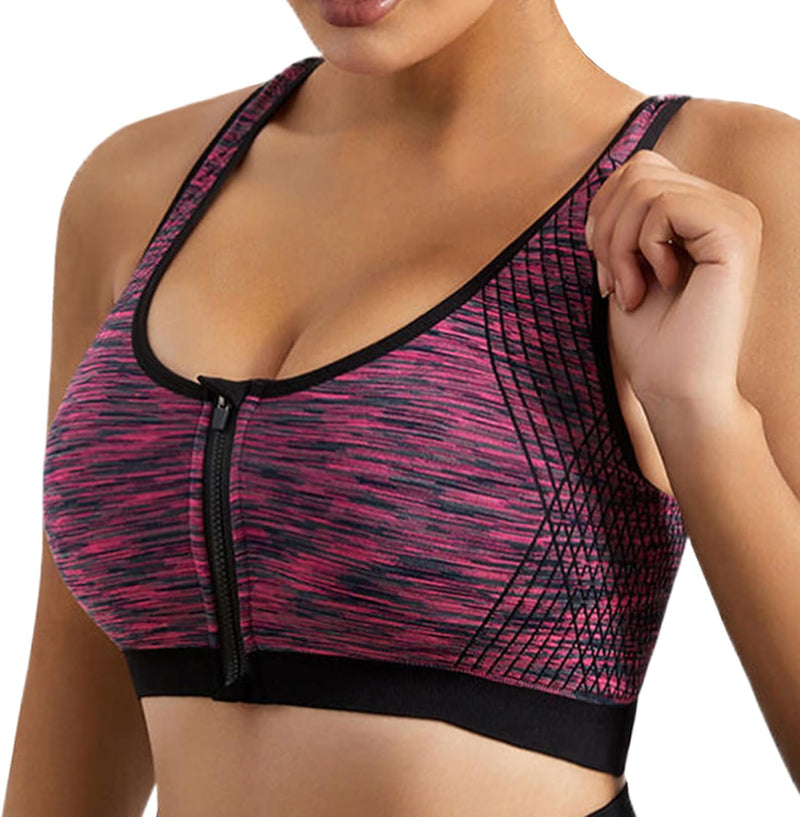 Dress Cici Zip Front Sports Bra With Racerback And Colorful Fabric