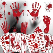 Halloween Bloody Handprint Footprint Stickers Decorations, 8 Sheets/64 Pcs Halloween Wall Window Floor Clings Decals, Scary Stickers For Haunted House Party