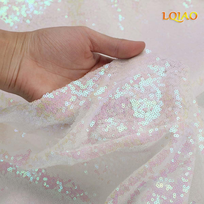 LQIAO 2 Panels Light Gold Sequin Backdrop Glitter Fabric for Wedding Birthday Parties Shimmer Wall-2x8ft