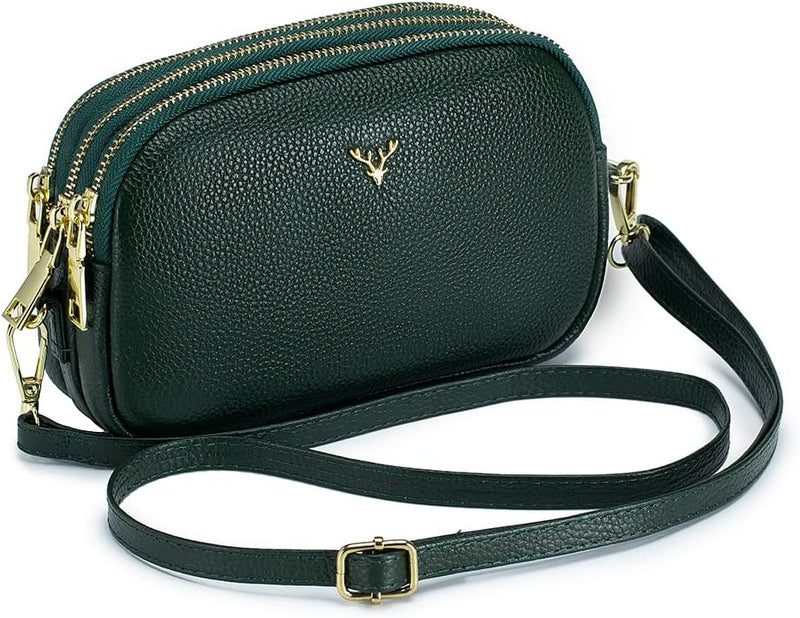 Small Crossbody Bags Genuine Leather Shoulder Handbags Trendy Design Cellphone Purses for Women and Girls - A-green