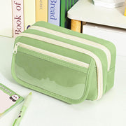 HANNEA Pencil Case, Large Capacity Pencil Pouch, 3 Compartments Pencil Bag with Clear Mesh Pockets, Students Stationery Organizer Pouch for School Office Supplies, Green