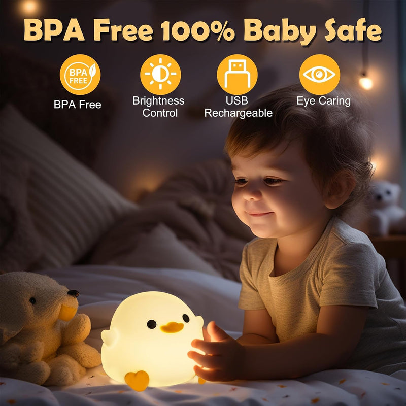 Dimmable Duck Lamp, Cute Silicone Touch Control USB Rechargeable Night Light for Kids Room Decor Gift