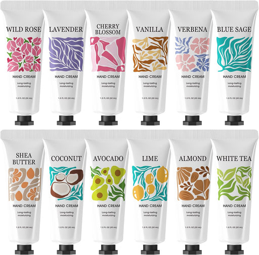 12 Pack Natural Plant Fragrance Hand Cream for Dry Hands Hand Cream Gift Set For Women Girls Hand Lotion Travel Size Shea Butter Mothers Day Gifts Easter Basket Stuffers 12x1oz
