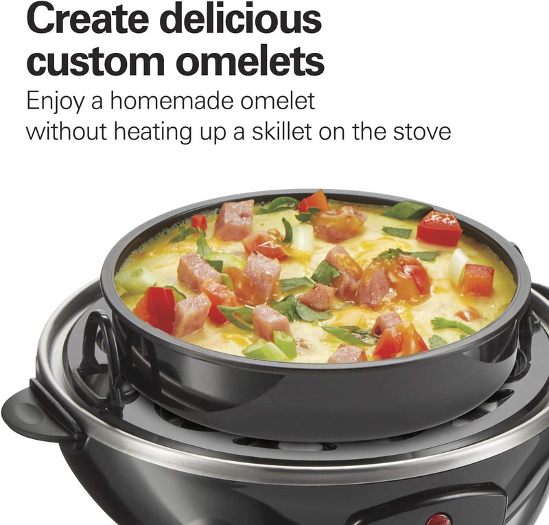 Hamilton Beach 3-in-1 Electric Hard Boiled Egg Cooker, Poacher & Omelet Maker, Holds 14, Black (25508)