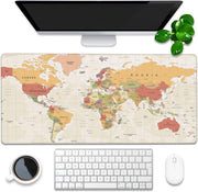 Desk Pad, Green Honeycomb Science Technology Extended Gaming Mouse Pad Large, 35.4"x15.7" Big Mouse Pad with Non-Slip Base and Stitched Edge, Long Computer Keyboard Mouse Mat for Home Office Work - 35.4"x15.7" Retro World Map
