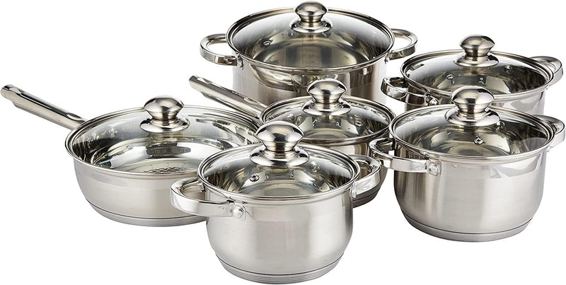 Wilson by Cuisine Art Stainless Steel 12-Piece Cookware Set - Casserole, Saucepan, Fry PanCooking set Heavy Duty With Stainless Steel Handle Gas, Stovetops Compatible For Family Meals