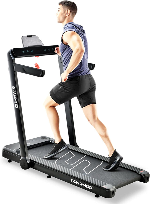 Sparnod Fitness STH-3060 Motorized Treadmill for Home Use with 4 HP Peak DC Motor, Dual LED Display, Bluetooth Speakers, 12 Preset Programs, Home Walking & Running Machine, Max User Weight 110 kg