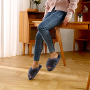 Women's Cross Band Slippers Soft Plush Furry Cozy Open Toe House Shoes Indoor Outdoor Faux Rabbit Fur Warm Comfy Slip On Breathable