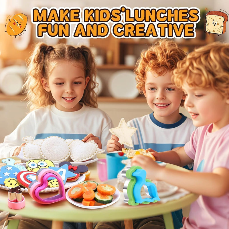 11Pcs Stainless Steel Sandwich Cookie Cutters Set Mini Vegetable Fruit Cutters Food Grade Cookie Cutter Mold for Kids Food Decoration Tools for Kitchen