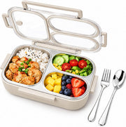 304 Stainless Steel Bento Box 750ml Leakproof 3 Compartment Lunch Box Container with Spoon and Fork Food Grade Metal Lunchbox Dishwasher Safe for Kids Adults School Work Picnic - Beige 750ml