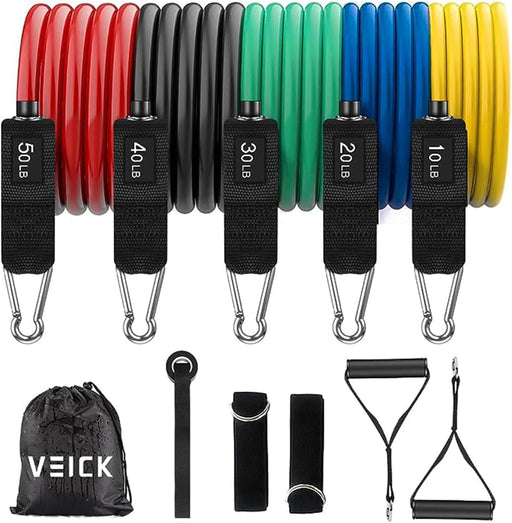 VEICK Resistance Bands Set,Workout Bands,Exercise Bands,5 Tube Fitness Bands with Door Anchor,Handles,Portable Bag,Legs Ankle Straps for Muscle Training, Physical Therapy, Shape Body,Home Workouts - Colorful